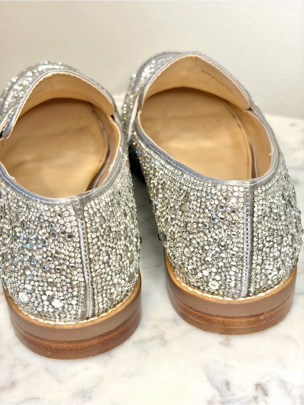 Betsey Johnson Silver Rhinestone Crystal Loafers Size 7.5 Sparkly Flats - Picture 9 of 12